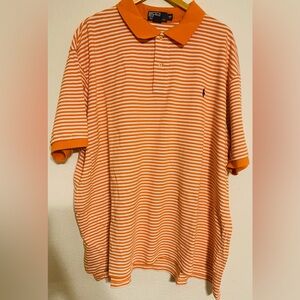 Polo Ralph Lauren Shirt Orange and White Stripes w/Navy Logo Size 4XB